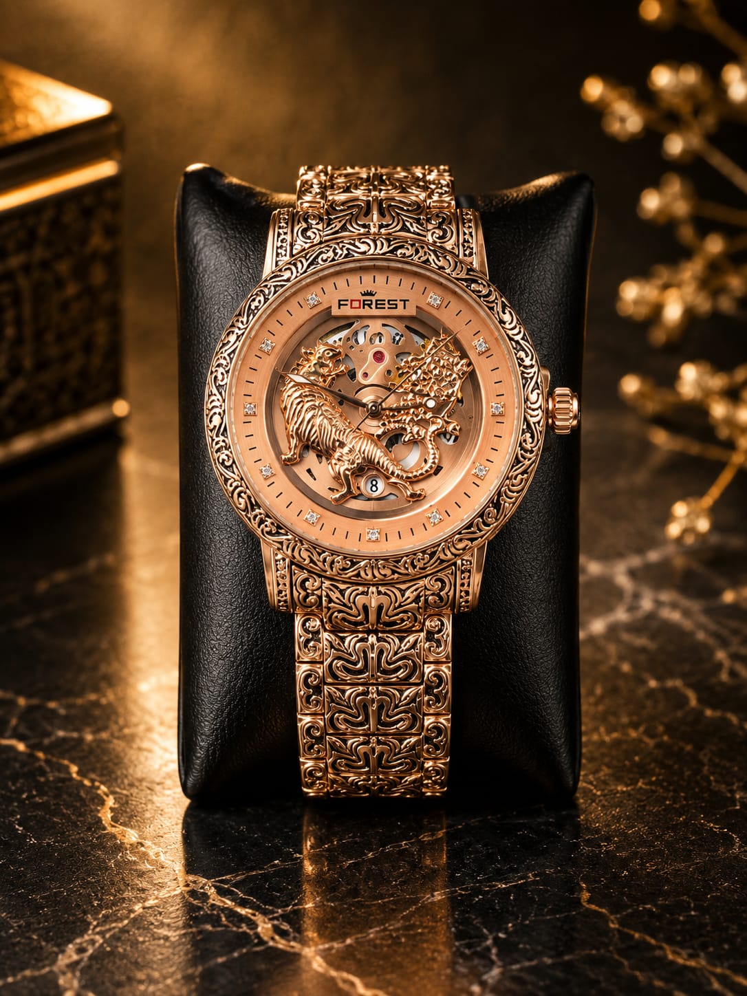 forest royal tiger skeleton rose gold automatic watch for men | luxury premium edition forest royal tiger skeleton rose gold automatic watch for men | luxury premium edition